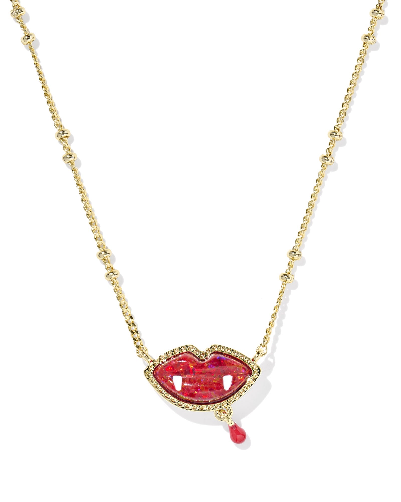 VAMPIRE SHORT PENDANT NECKLACE GOLD RED KYOCERA OPAL