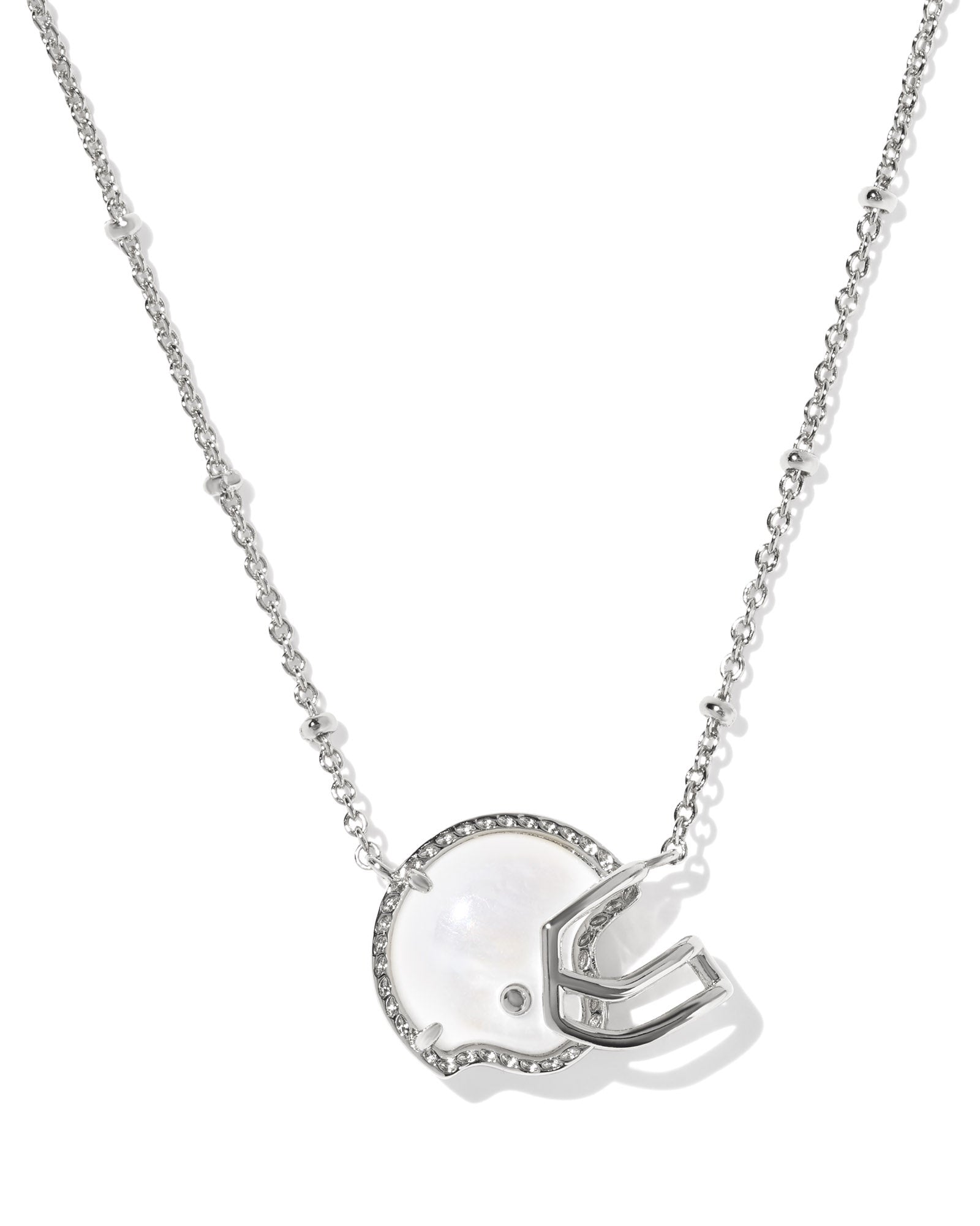 FOOTBALL HELMET SHORT PENDANT NECKLACE SILVER IVORY MOTHER OF PEARL