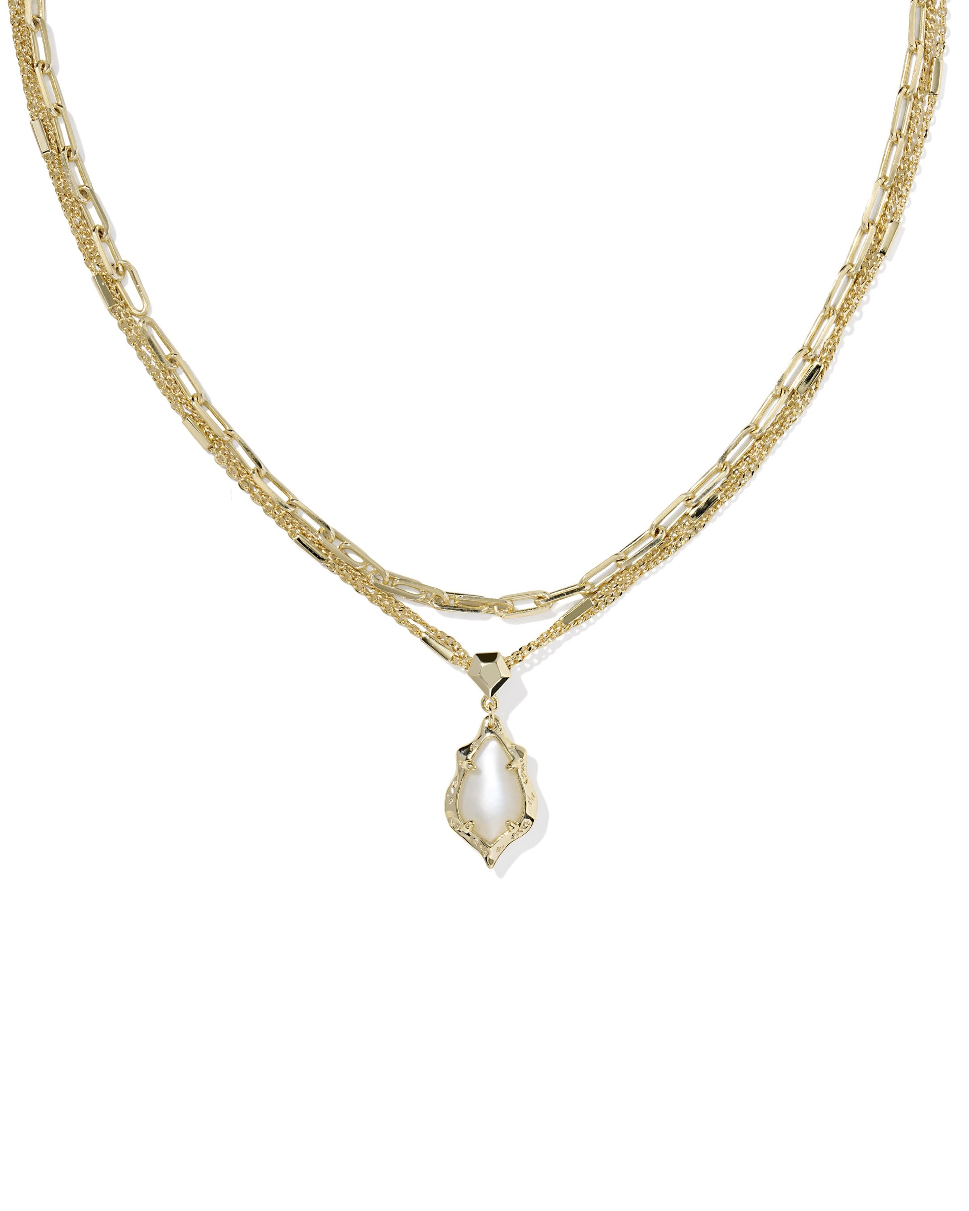 ADRIANA SCALLOP FRAME MULTI STRAND NECKLACE GOLD NATURAL MOTHER OF PEARL