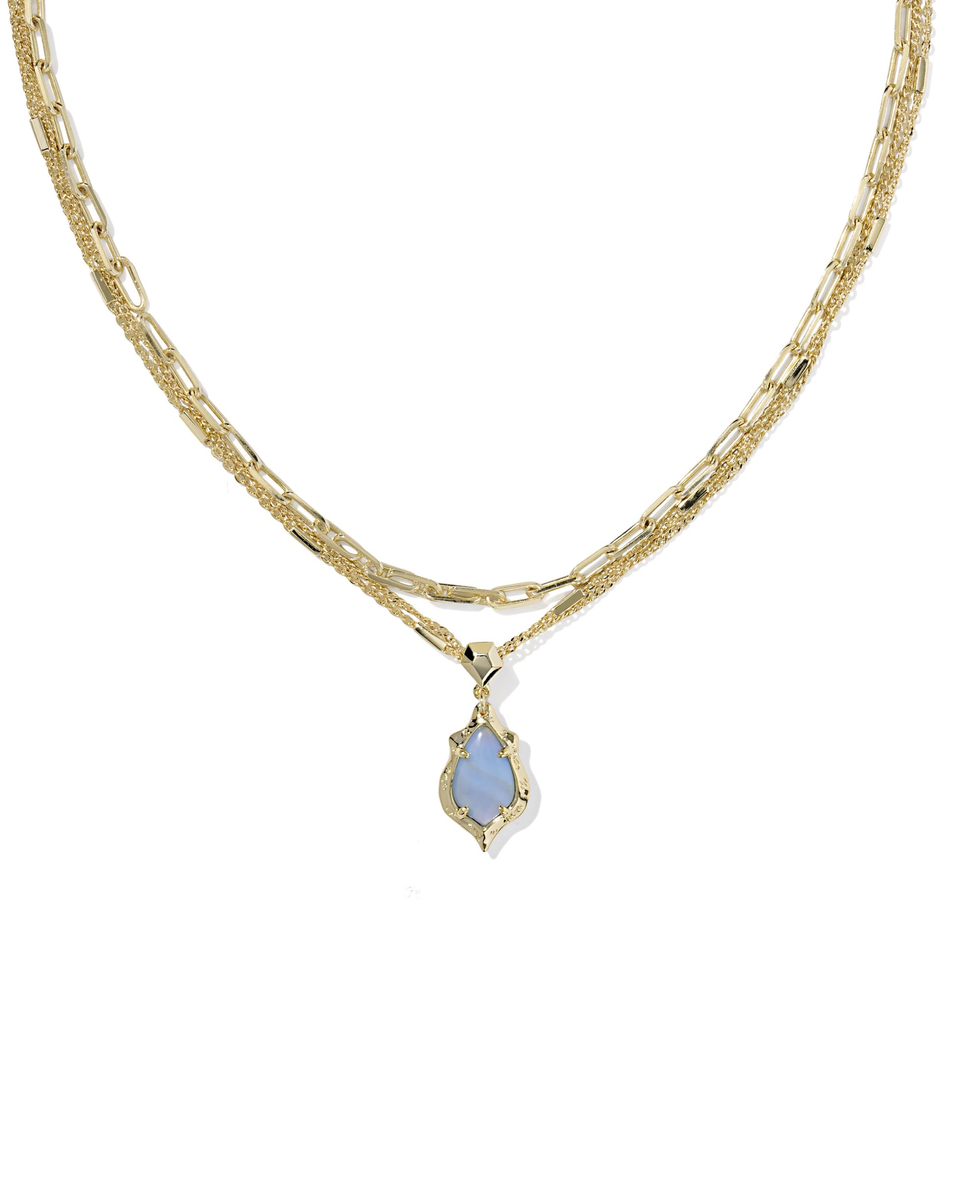ADRIANA SCALLOP FRAME MULTI STRAND NECKLACE GOLD SKY BLUE IRIDESCENT ABALONE