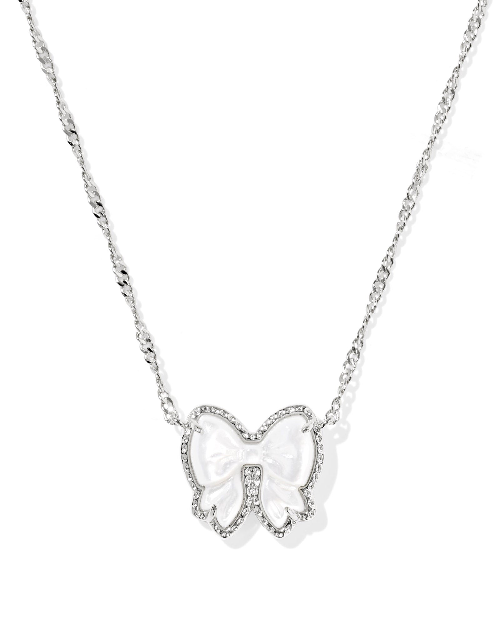 HALEY BOW SHORT PENDANT NECKLACE SILVER IVORY MOTHER OF PEARL