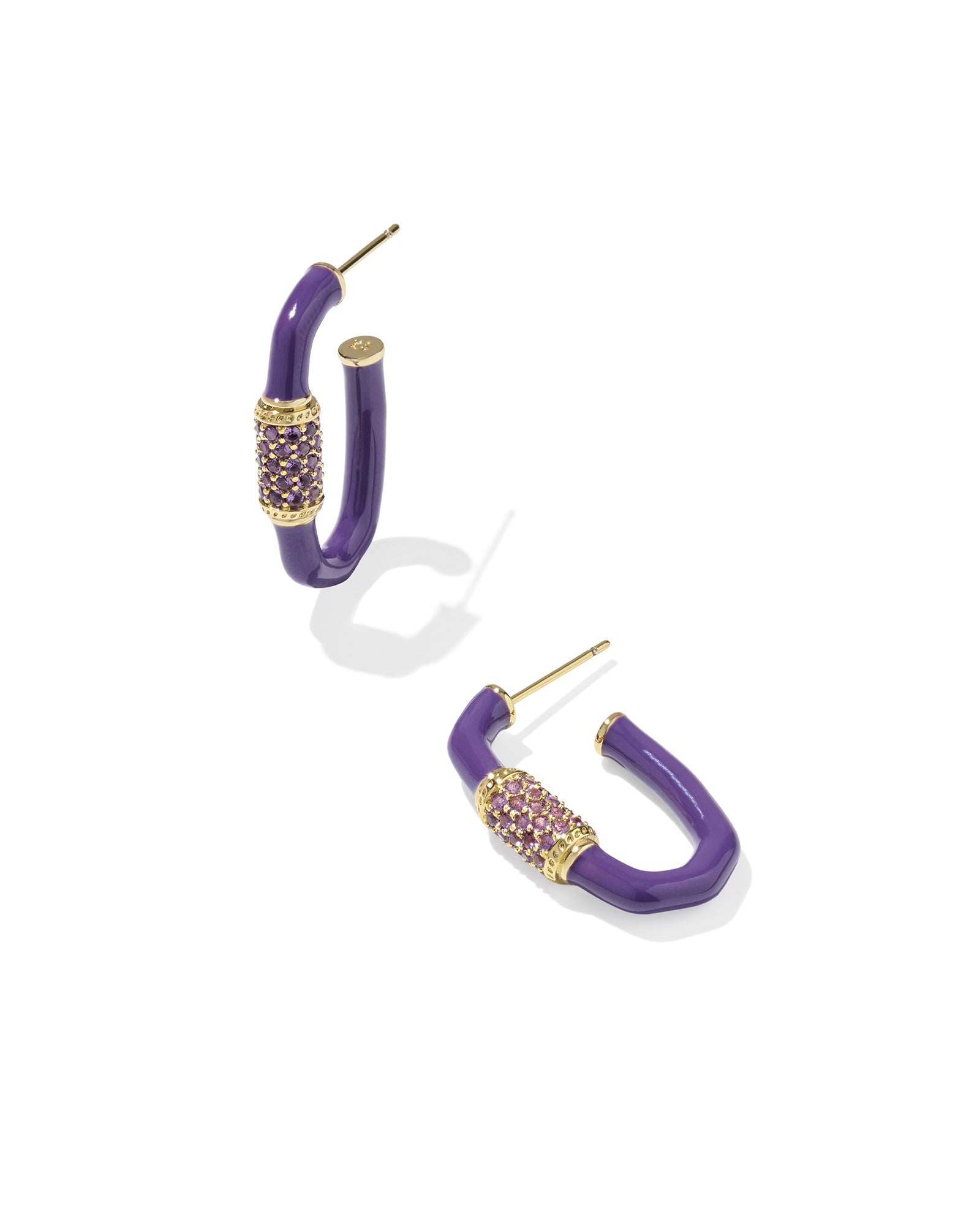 EMERY ENAMEL HOOP EARRINGS GOLD PURPLE MIX