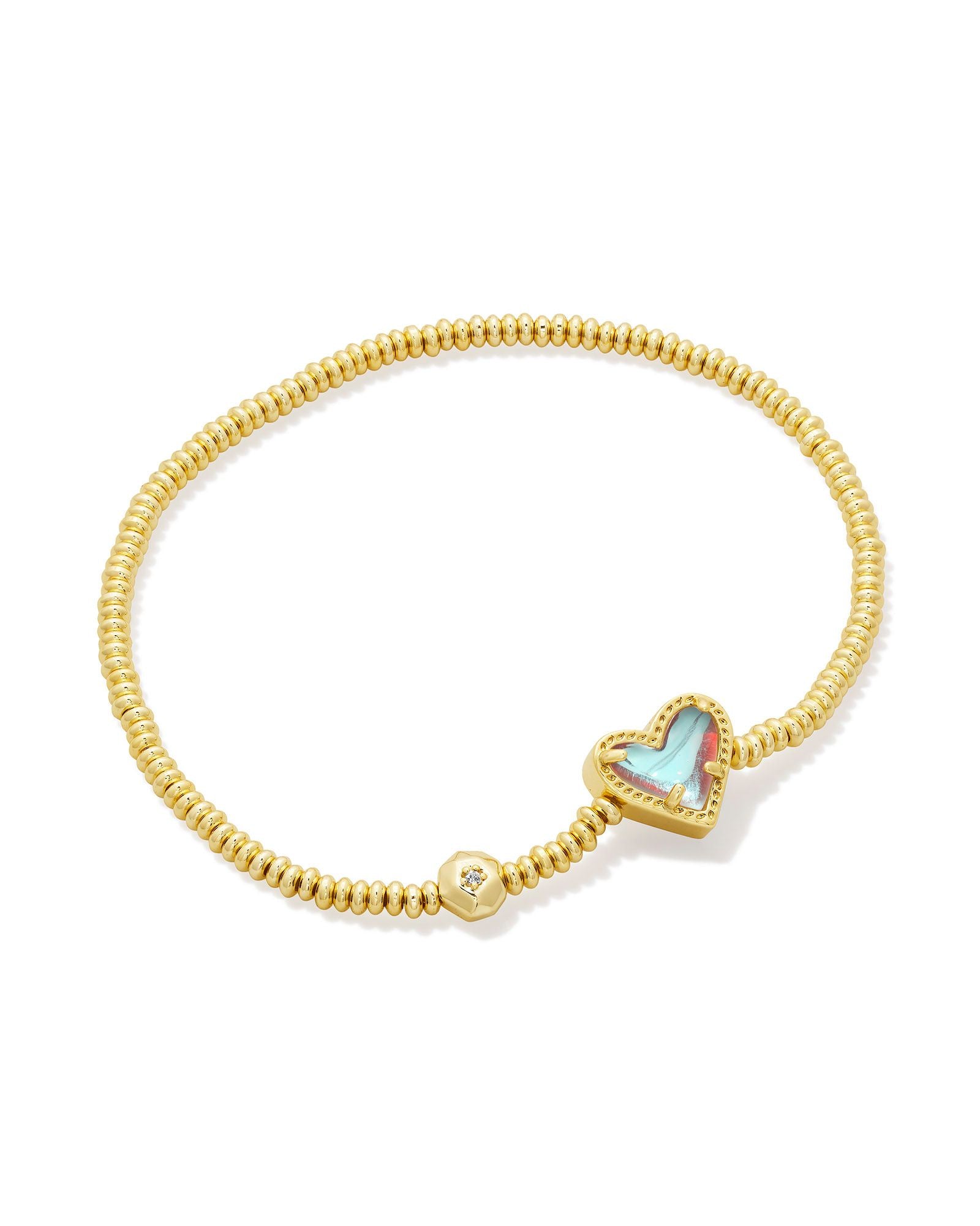 ARI HEART STRETCH BRACELET GOLD DICHROIC GLASS