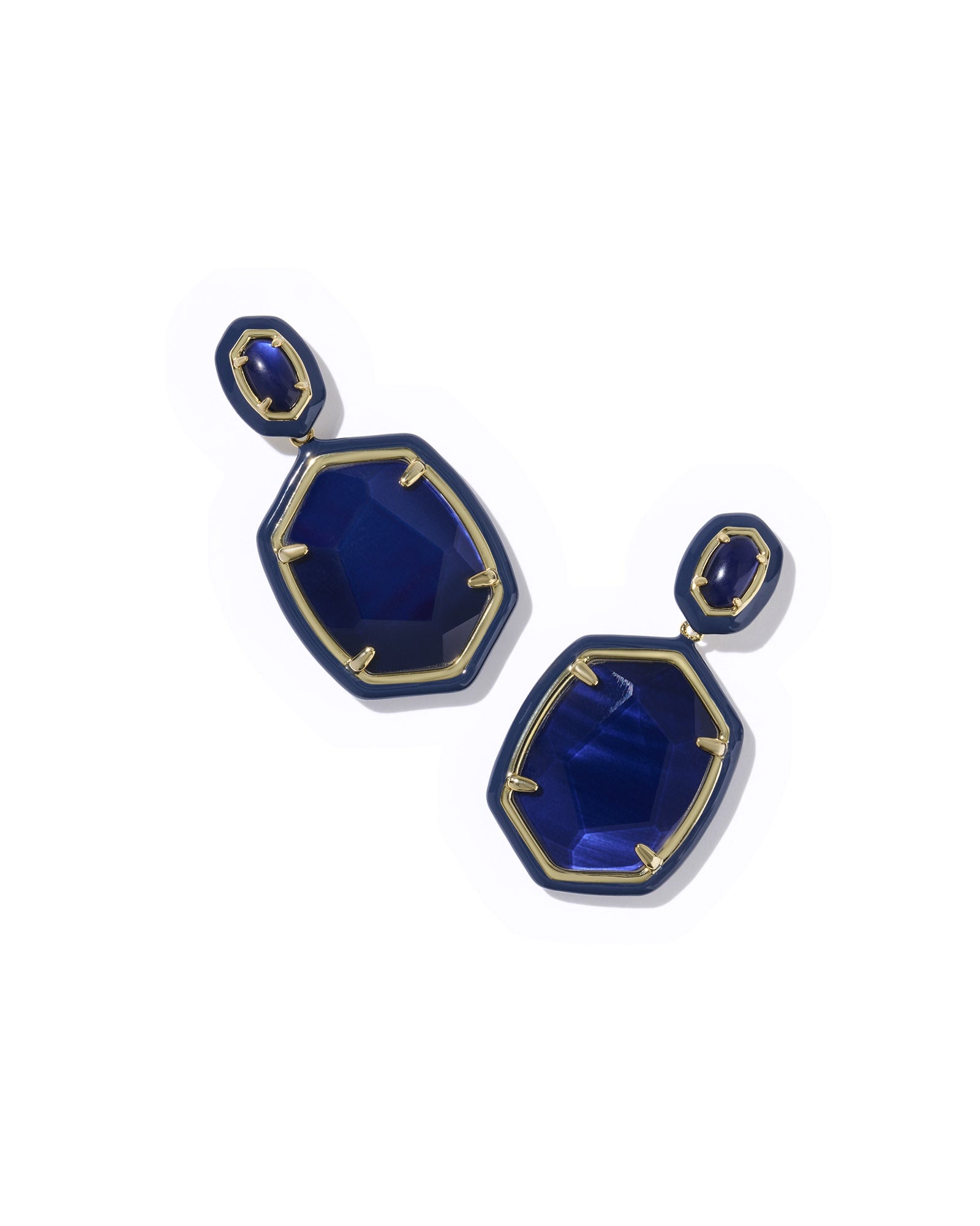 DAPHNE ENAMEL FRAME DROP EARRINGS GOLD NAVY MOTHER OF PEARL