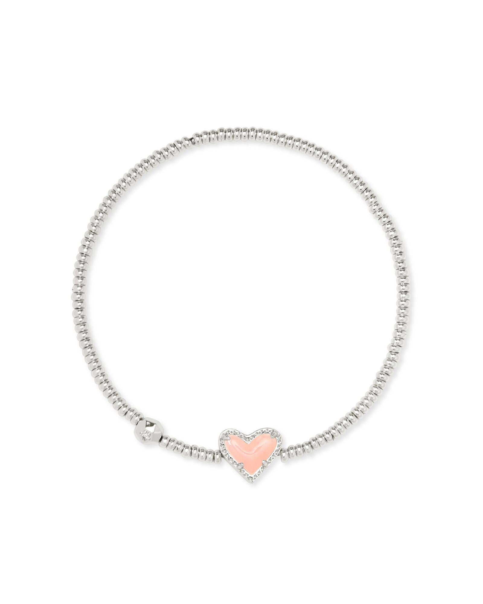 ARI HEART STRETCH BRACELET SILVER ROSE QUARTZ