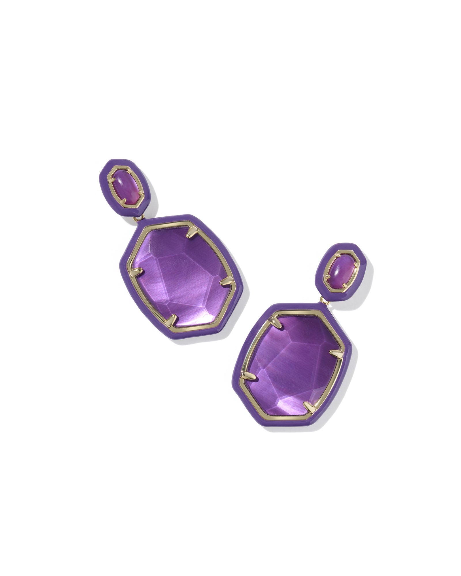 DAPHNE ENAMEL FRAME DROP EARRINGS GOLD PURPLE MOTHER OF PEARL