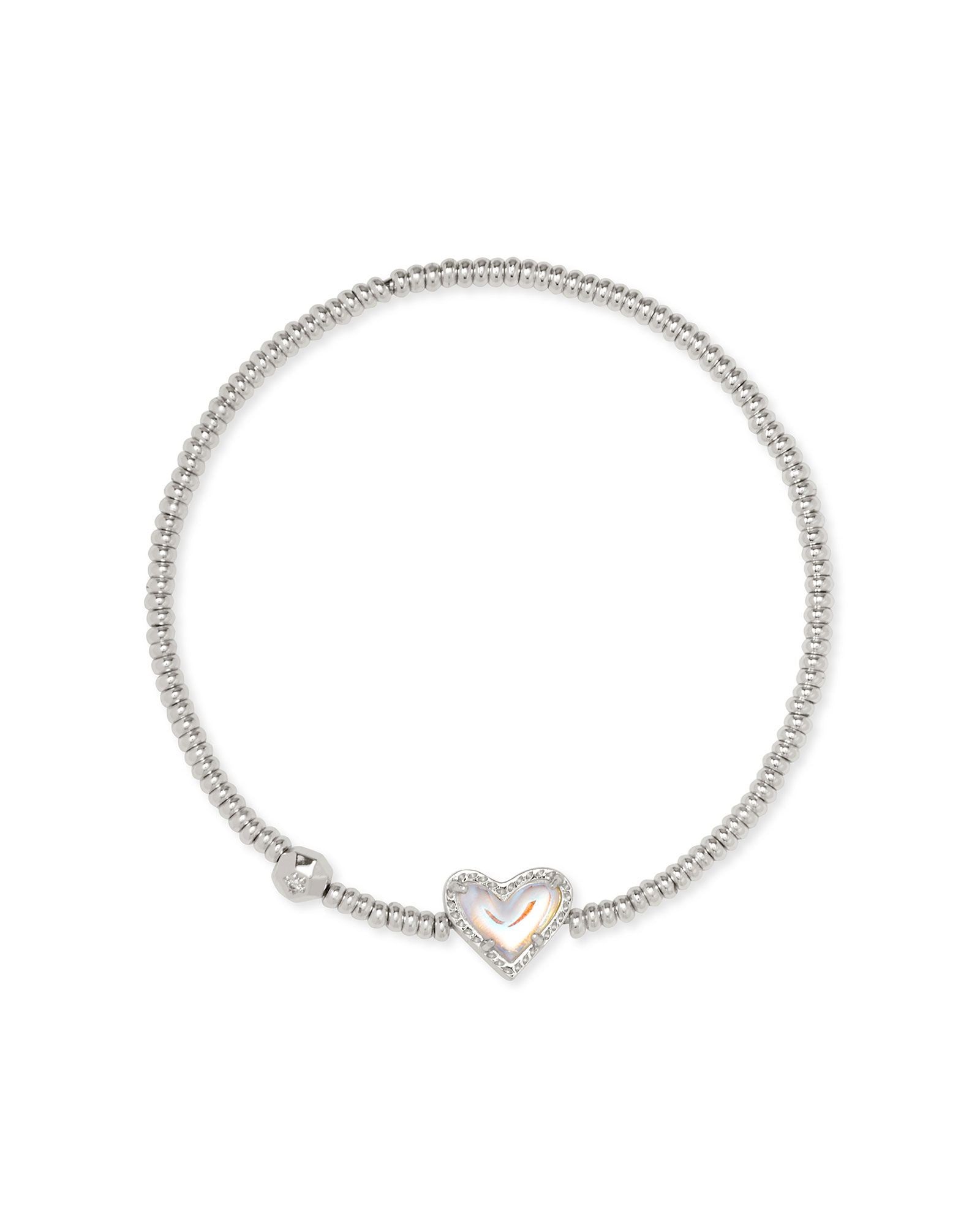 ARI HEART STRETCH BRACELET SILVER DICHROIC GLASS