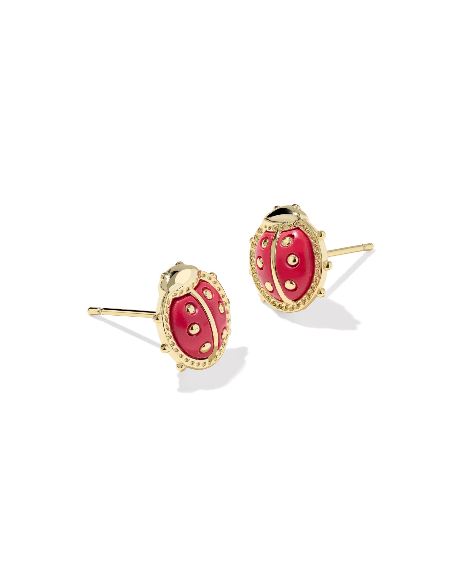 LADYBUG STUD EARRINGS GOLD RED VERMILLION MAGNESITE