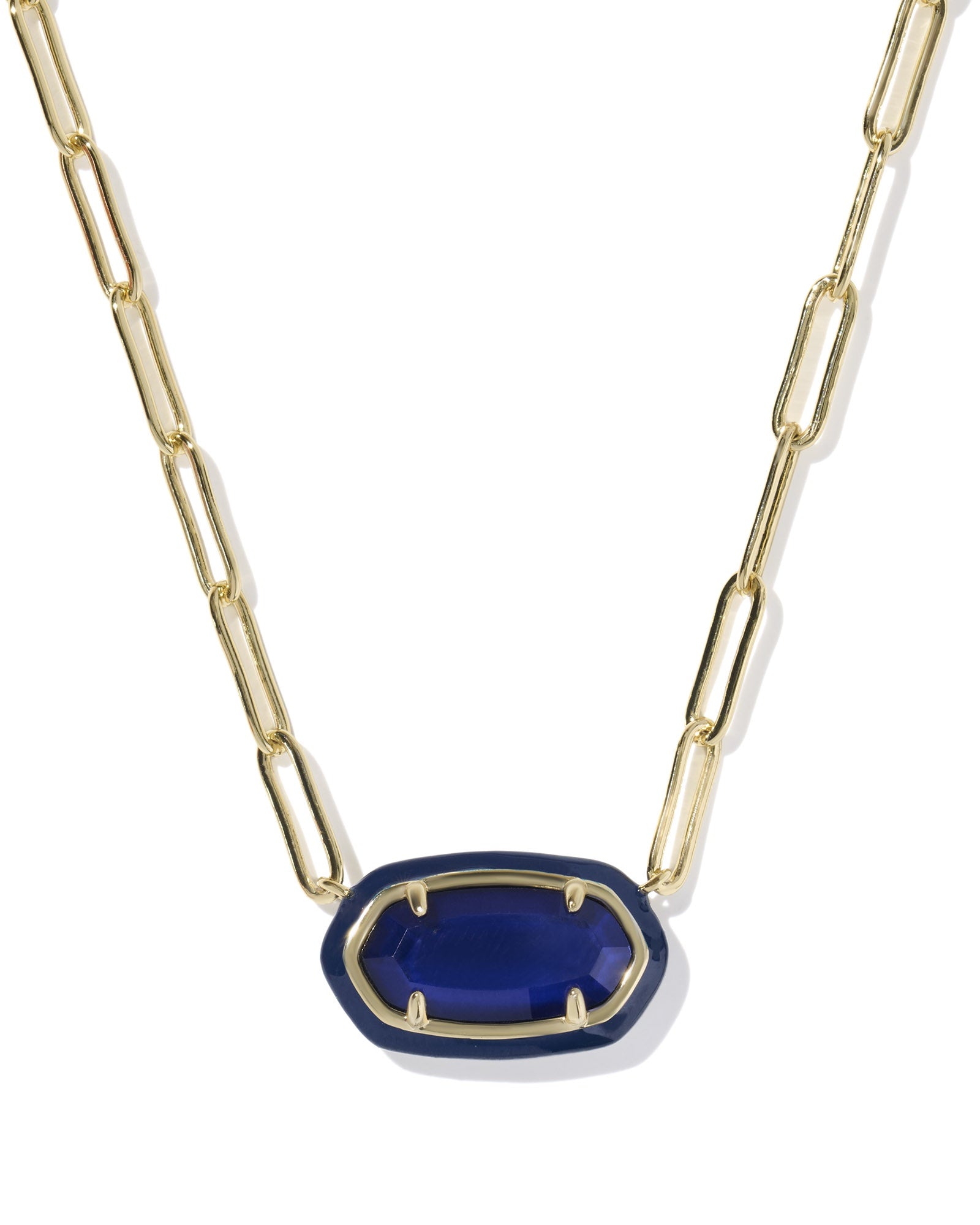 ELISA ENAMEL FRAME PAPERCLIP NECKLACE GOLD NAVY MOTHER OF PEARL