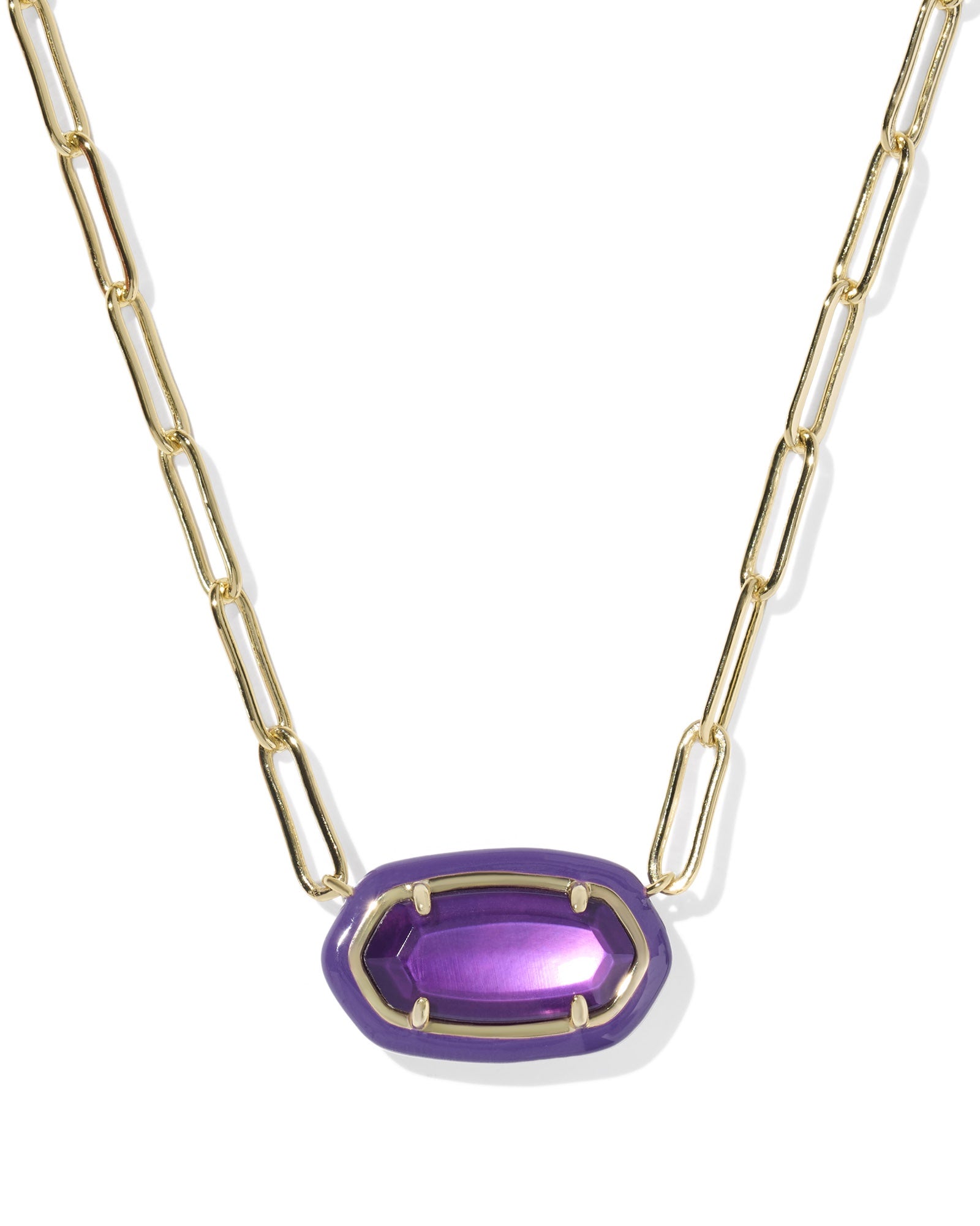 ELISA ENAMEL FRAME PAPERCLIP NECKLACE GOLD PURPLE MOTHER OF PEARL