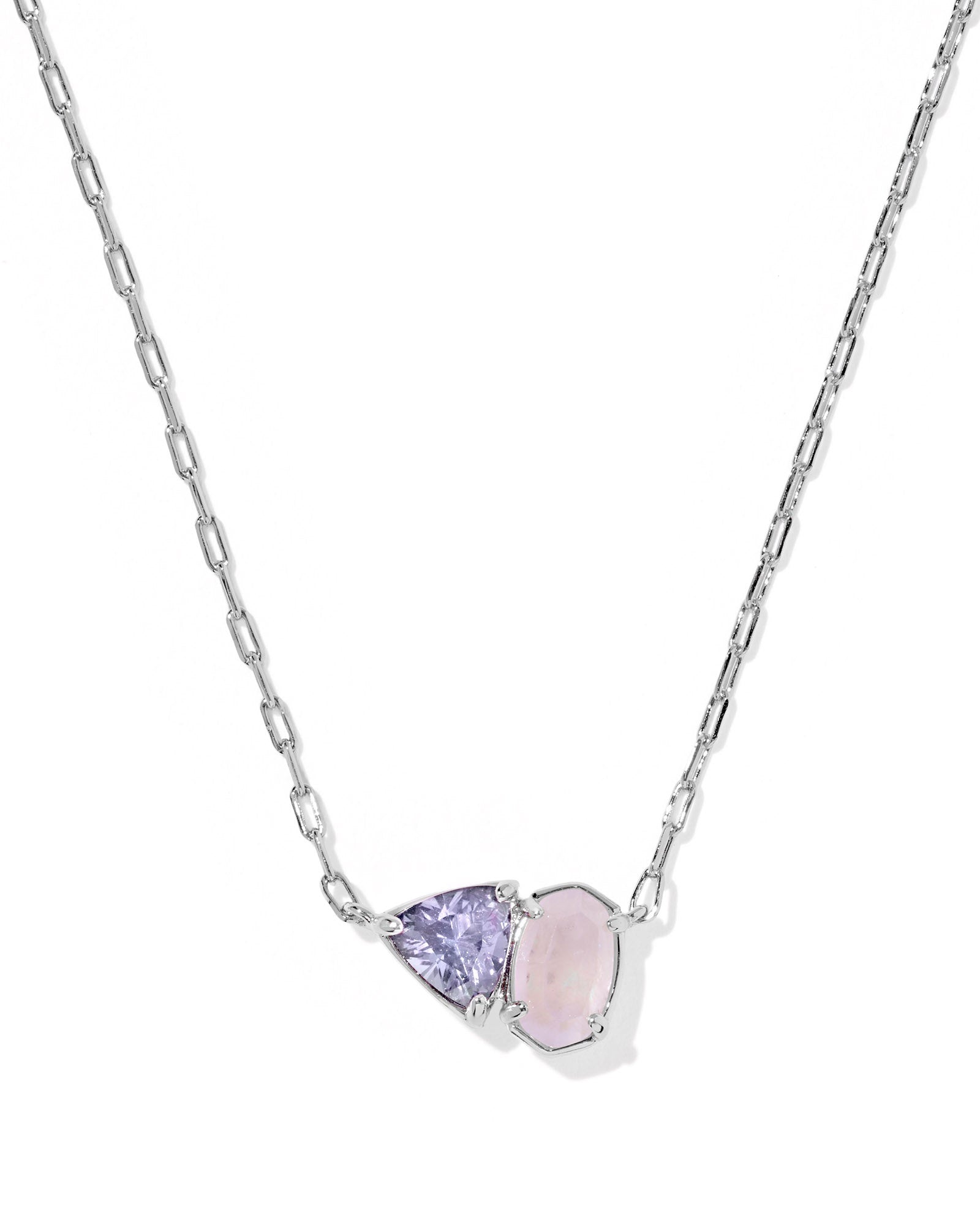 TATUM SHORT PENDANT NECKLACE SILVER PURPLE MIX