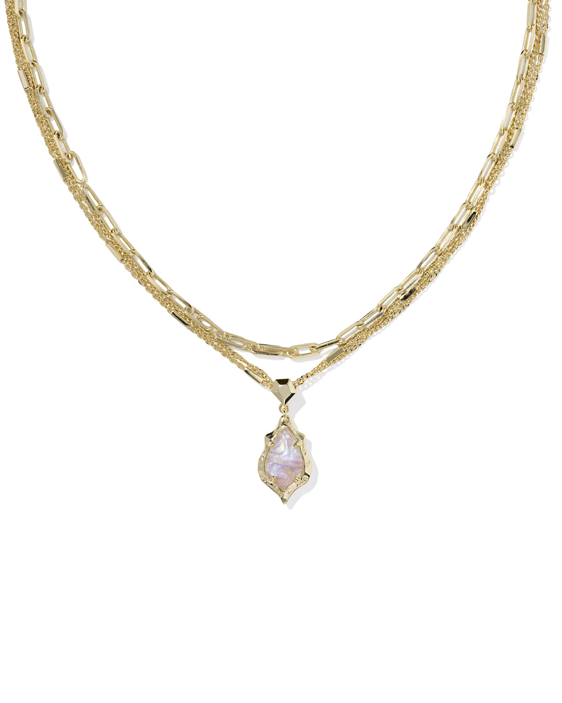 ADRIANA SCALLOP FRAME MULTI STRAND NECKLACE GOLD LIGHT PINK IRIDESCENT ABALONE