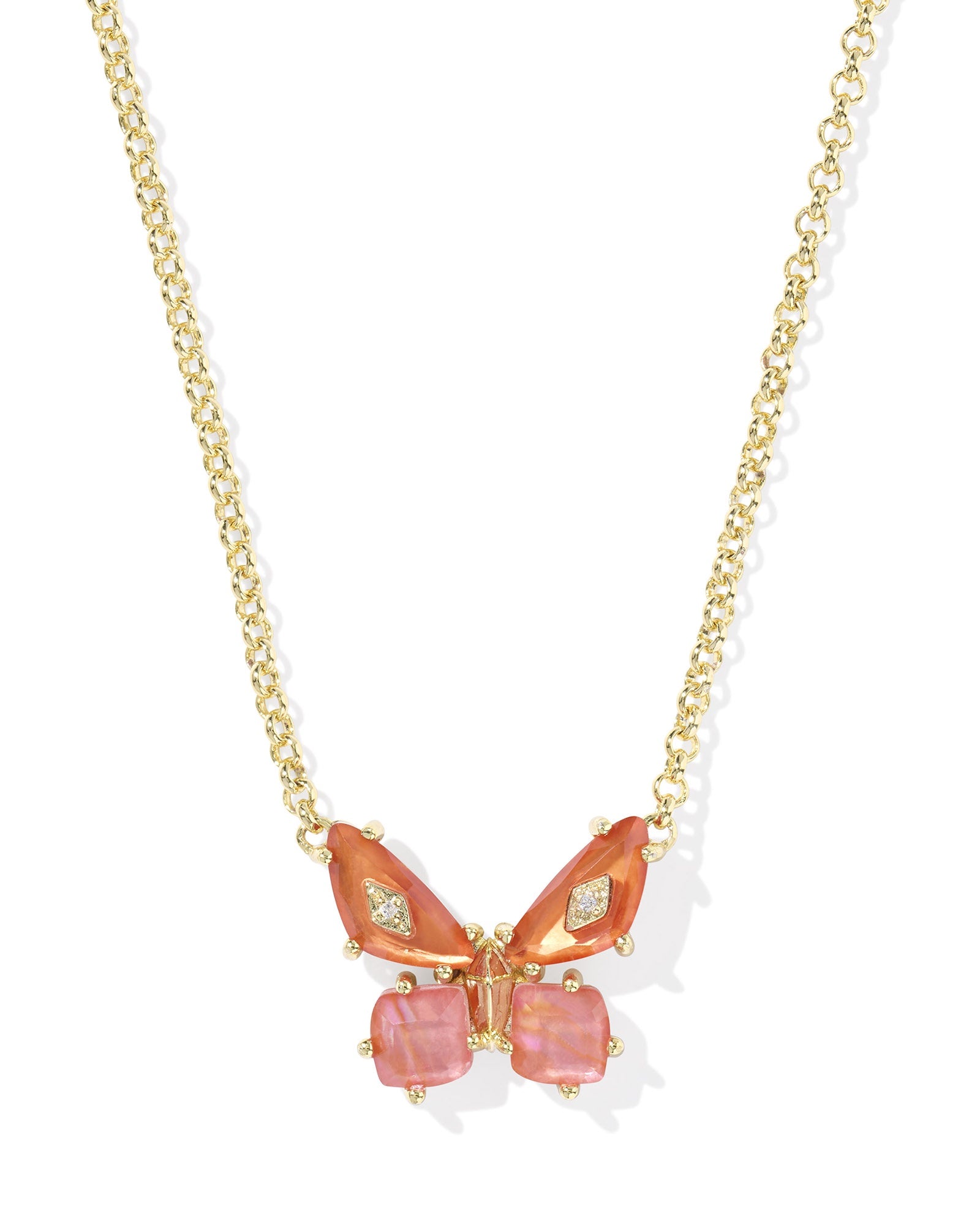 BIANCA BUTTERFLY SHORT PENDANT NECKLACE GOLD ORANGE MIX