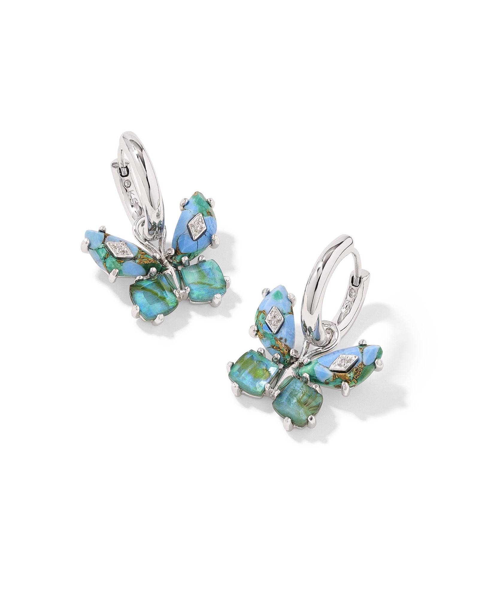 BIANCA BUTTERFLY HUGGIE EARRINGS SILVER BRIGHT AQUA MIX