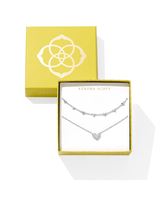 ARI & HAVEN HEART NECKLACE GIFT SET SILVER WHITE CRYSTAL