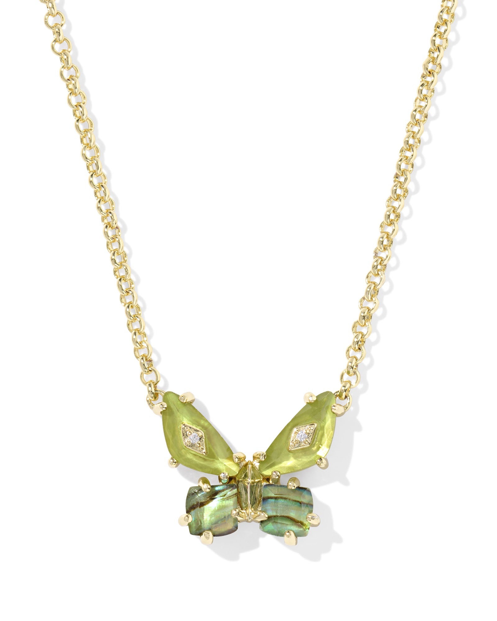 BIANCA BUTTERFLY SHORT PENDANT NECKLACE GOLD GREEN MIX