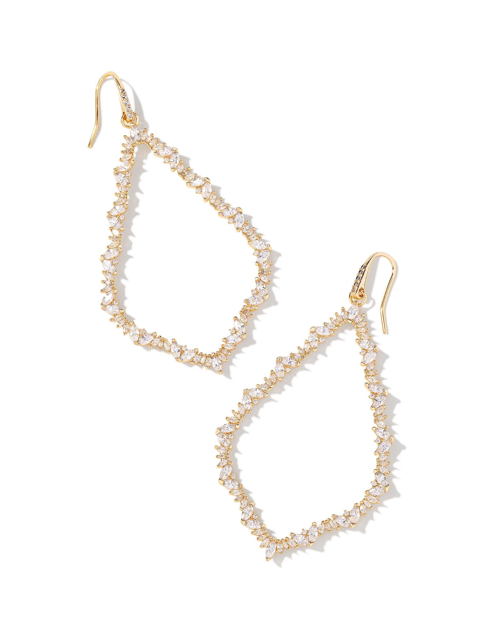 SOPHEE CRYSTAL OPEN FRAME EARRINGS GOLD WHITE CRYSTAL