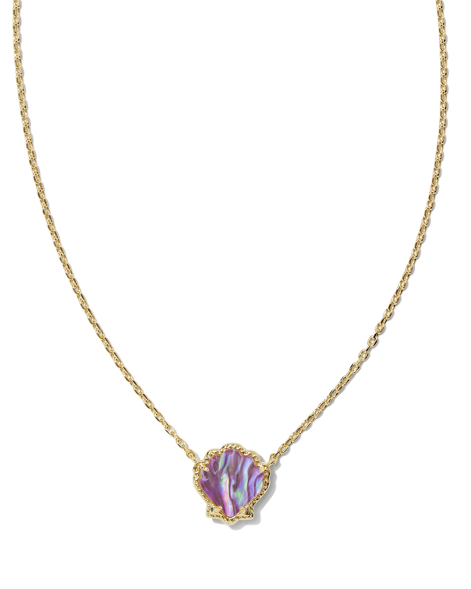 BRYNNE SHELL SHORT PENDANT NECKLACE GOLD PURPLE IRIDESCENT ABALONE ILLUSION