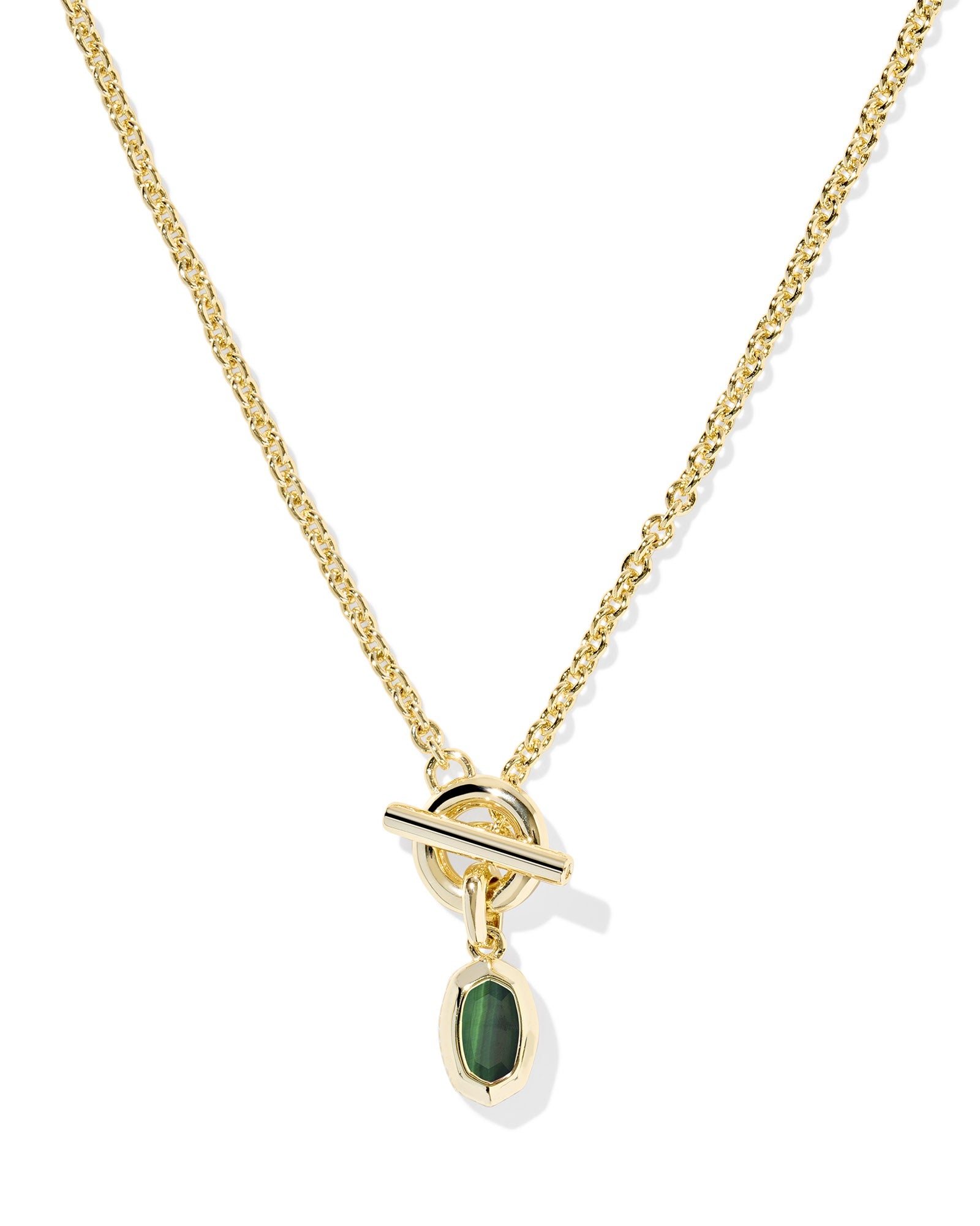 MINI ELISA TOGGLE SHORT PENDANT NECKLACE GOLD GREEN TIGERS EYE