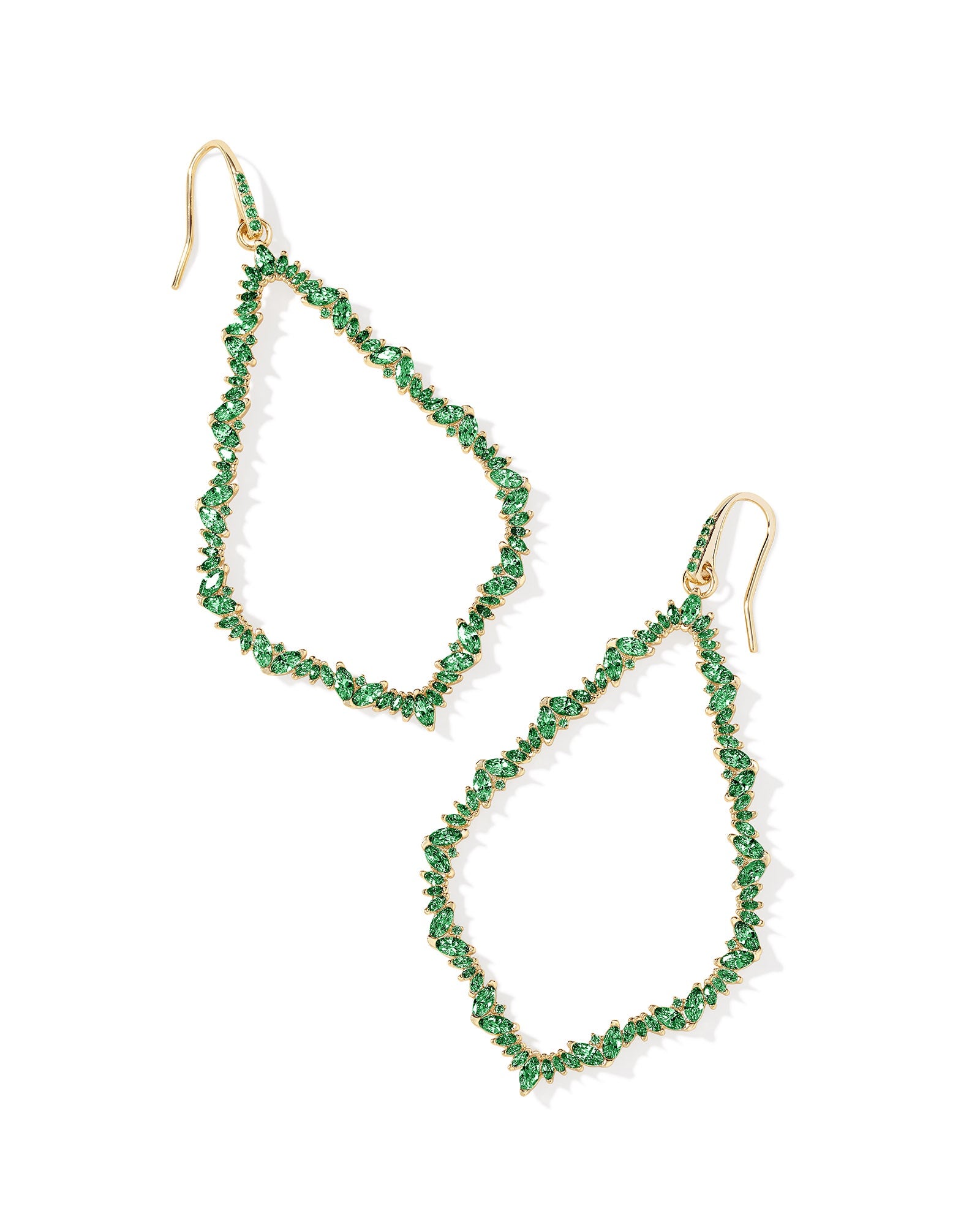 SOPHEE CRYSTAL OPEN FRAME EARRINGS GOLD GREEN CRYSTAL