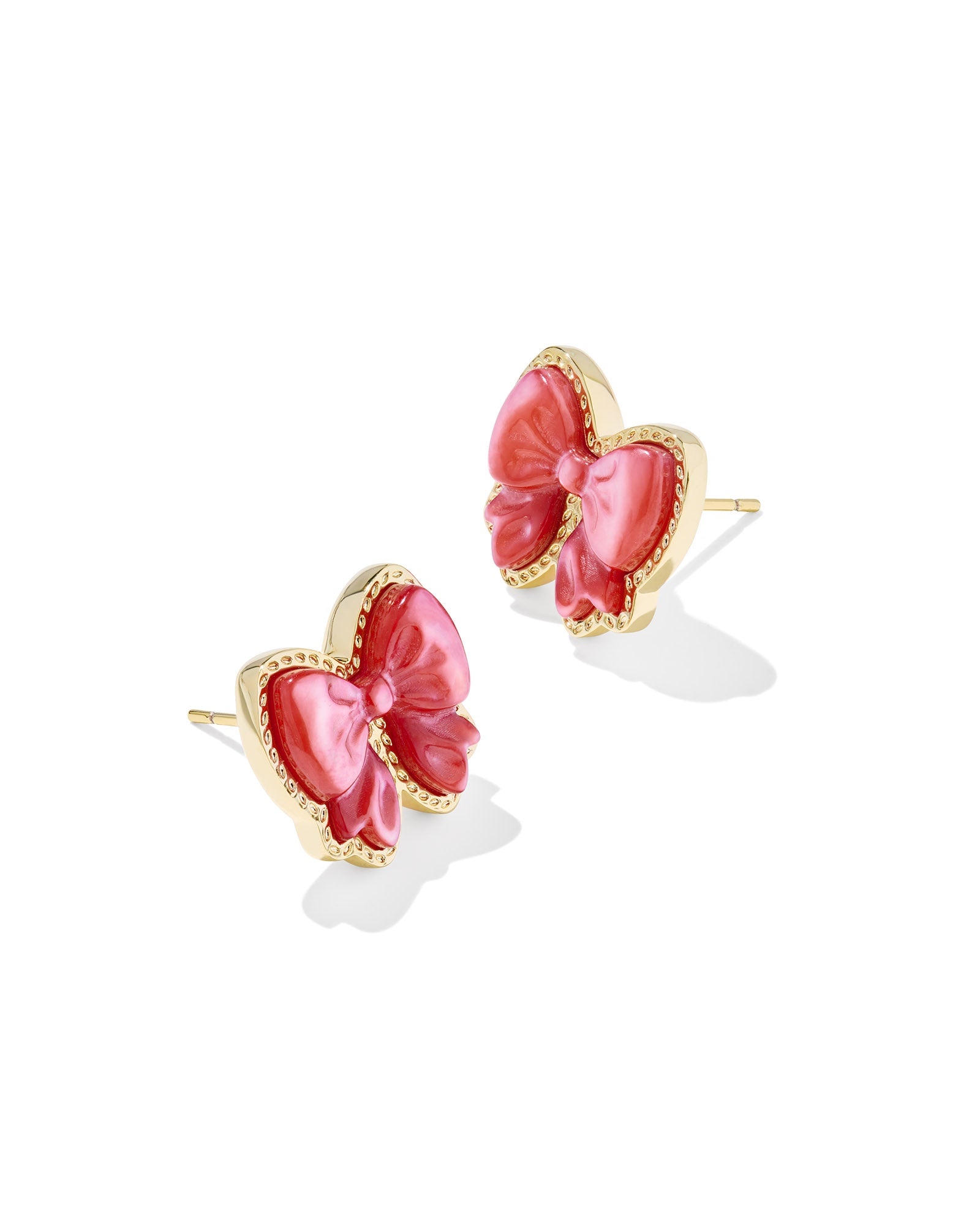 HALEY BOW STUD EARRINGS GOLD SCARLET RED MOTHER OF PEARL