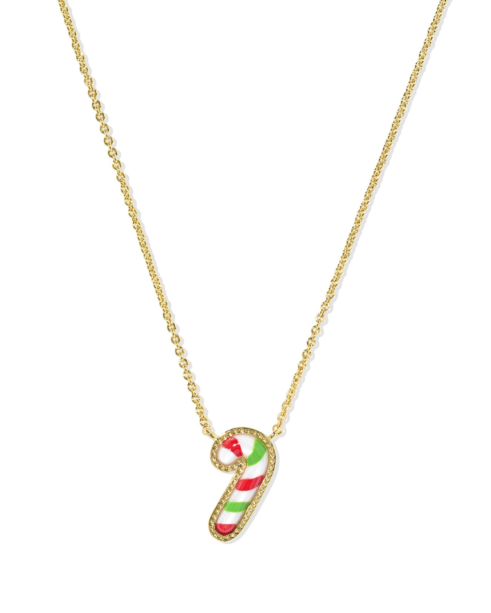 CANDY CANE SHORT PENDANT NECKLACE GOLD RED GREEN MIX