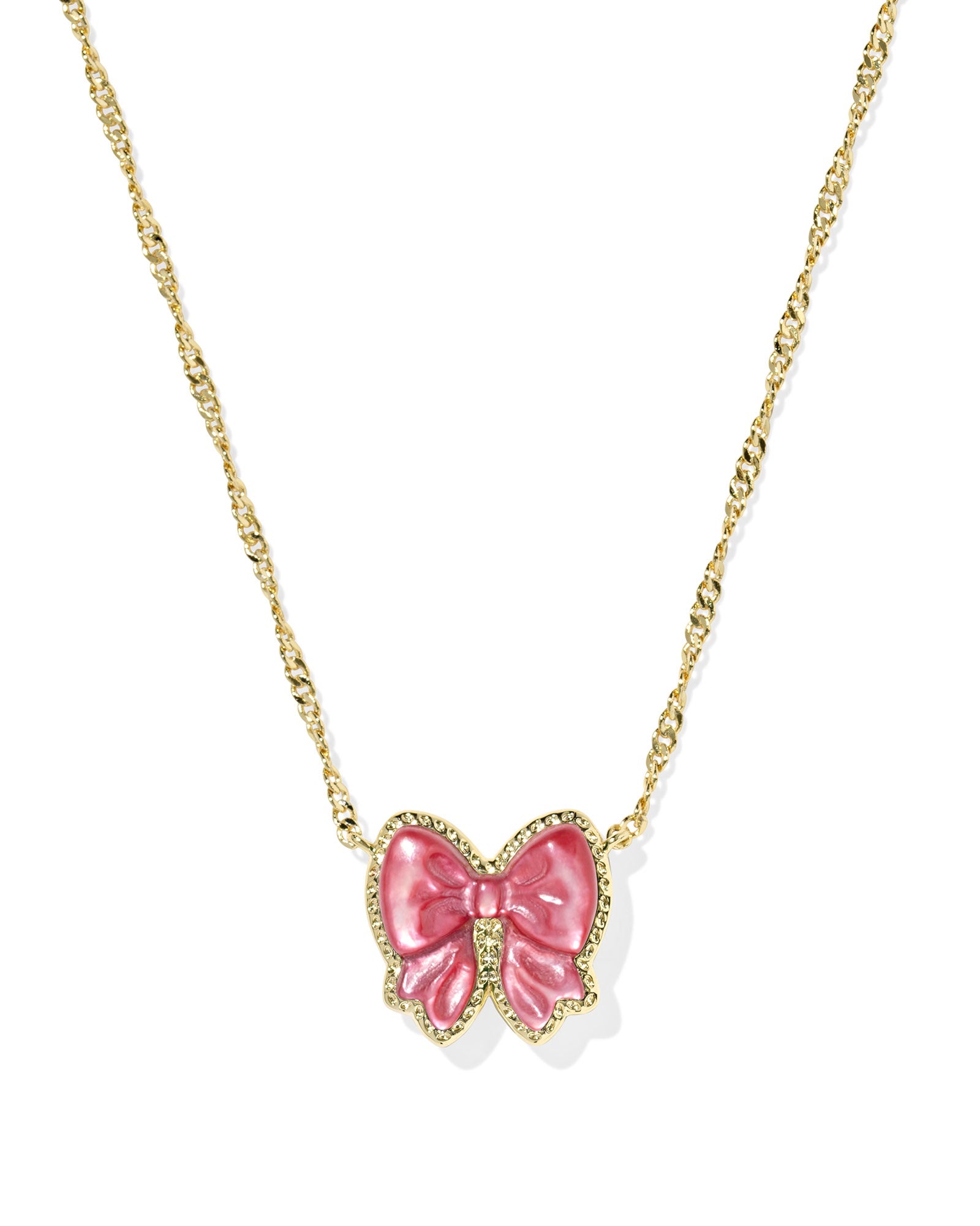 HALEY BOW SHORT PENDANT NECKLACE GOLD SCARLET RED MOTHER OF PEARL