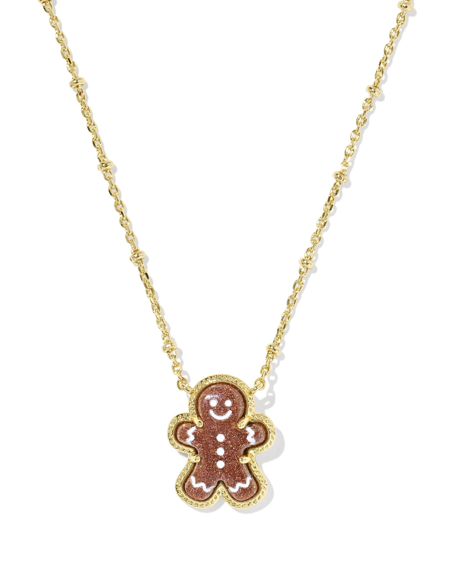 GINGERBREAD SHORT PENDANT NECKLACE GOLD BROWN GOLDSTONE