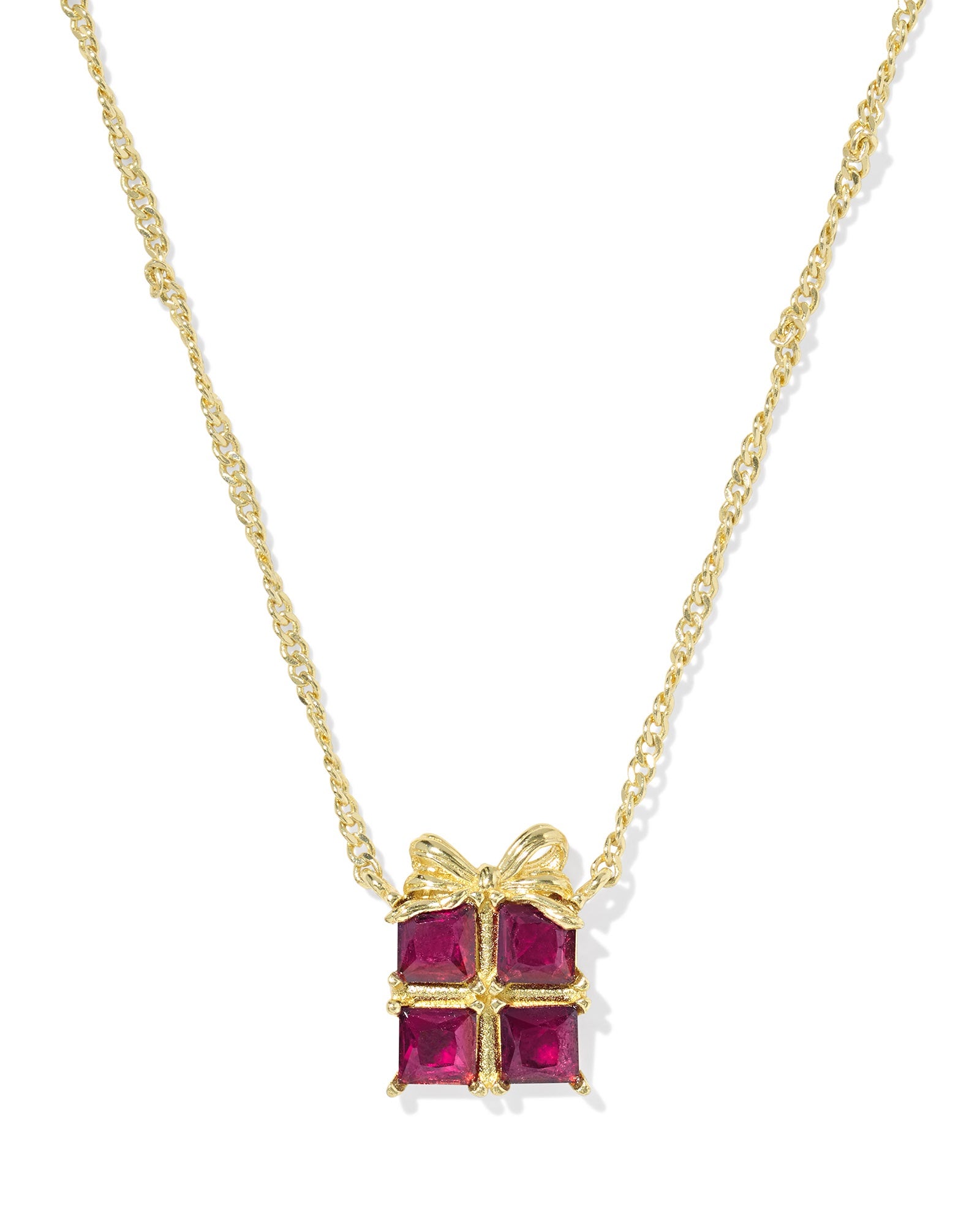 PRESENT SHORT PENDANT NECKLACE GOLD RED CRYSTAL