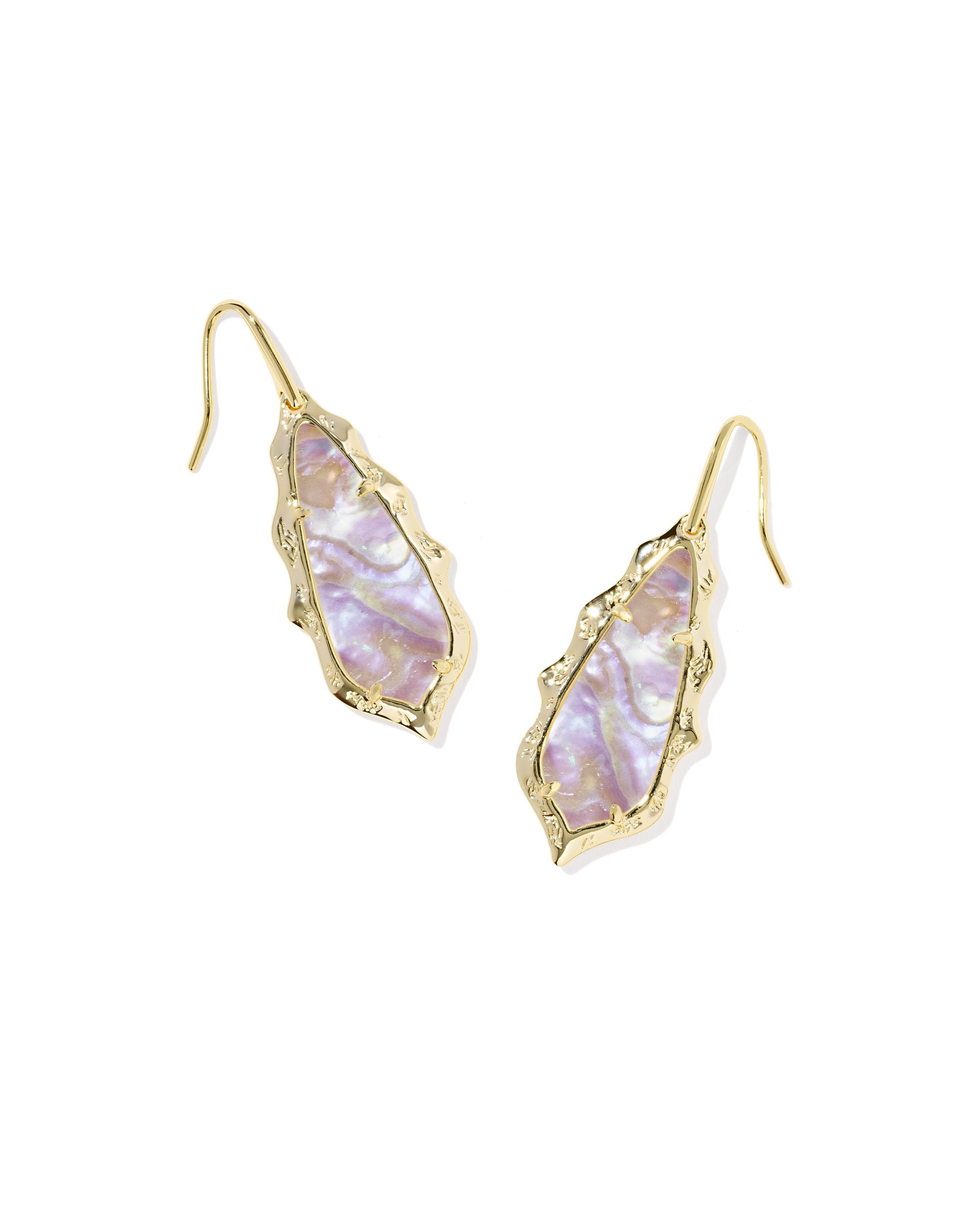 ADRIANA SCALLOP FRAME DROP EARRINGS GOLD LIGHT PINK IRIDESCENT ABALONE