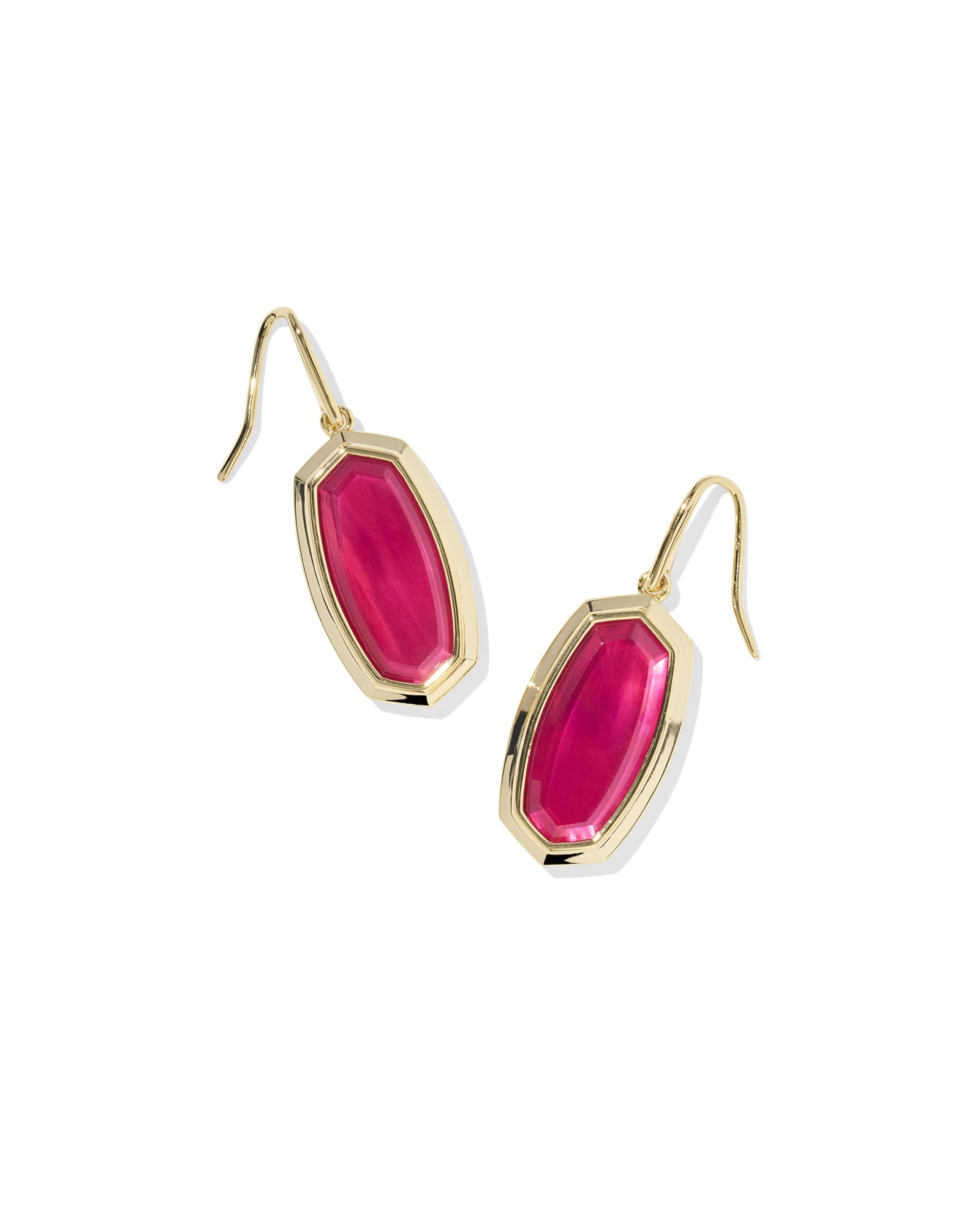 DANI BEZEL DROP EARRINGS GOLD CARMINE RED ILLUSION