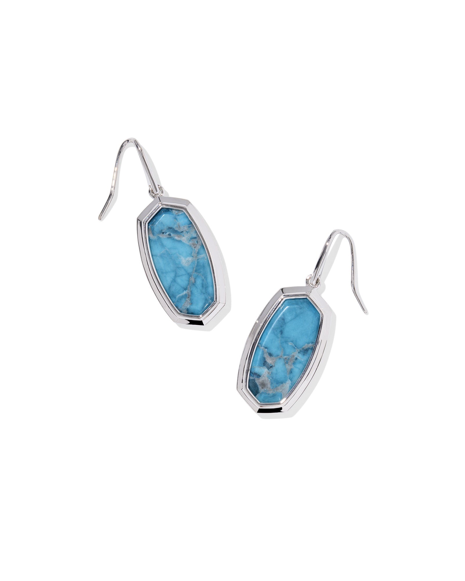 DANI BEZEL DROP EARRINGS SILVER VARIEGATED INDIGO MAGNESITE