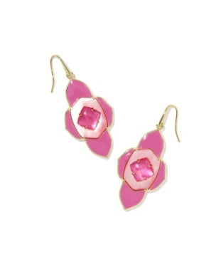 ABBIE MEDALLION DROP EARRINGS GOLD HOT PINK MIX