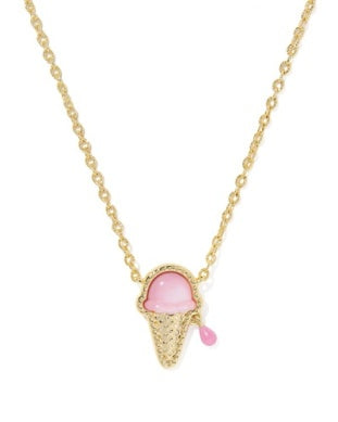 ICE CREAM SHORT PENDANT NECKLACE GOLD PASTEL PINK MOTHER OF PEARL
