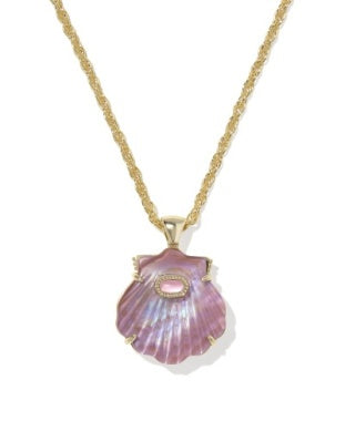LUCIA SHELL SHORT PENDANT NECKLACE GOLD LIGHT MAUVE ILLUSION