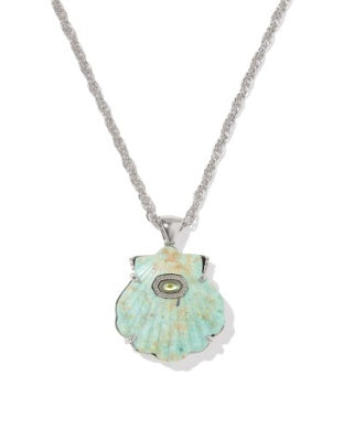 LUCIA SHELL SHORT PENDANT NECKLACE SILVER SEA GREEN CHRYSOCOLLA