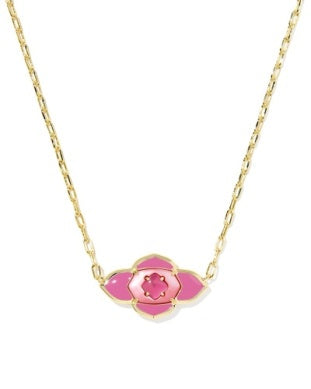 ABBIE MEDALLION SHORT PENDANT NECKLACE GOLD HOT PINK MIX