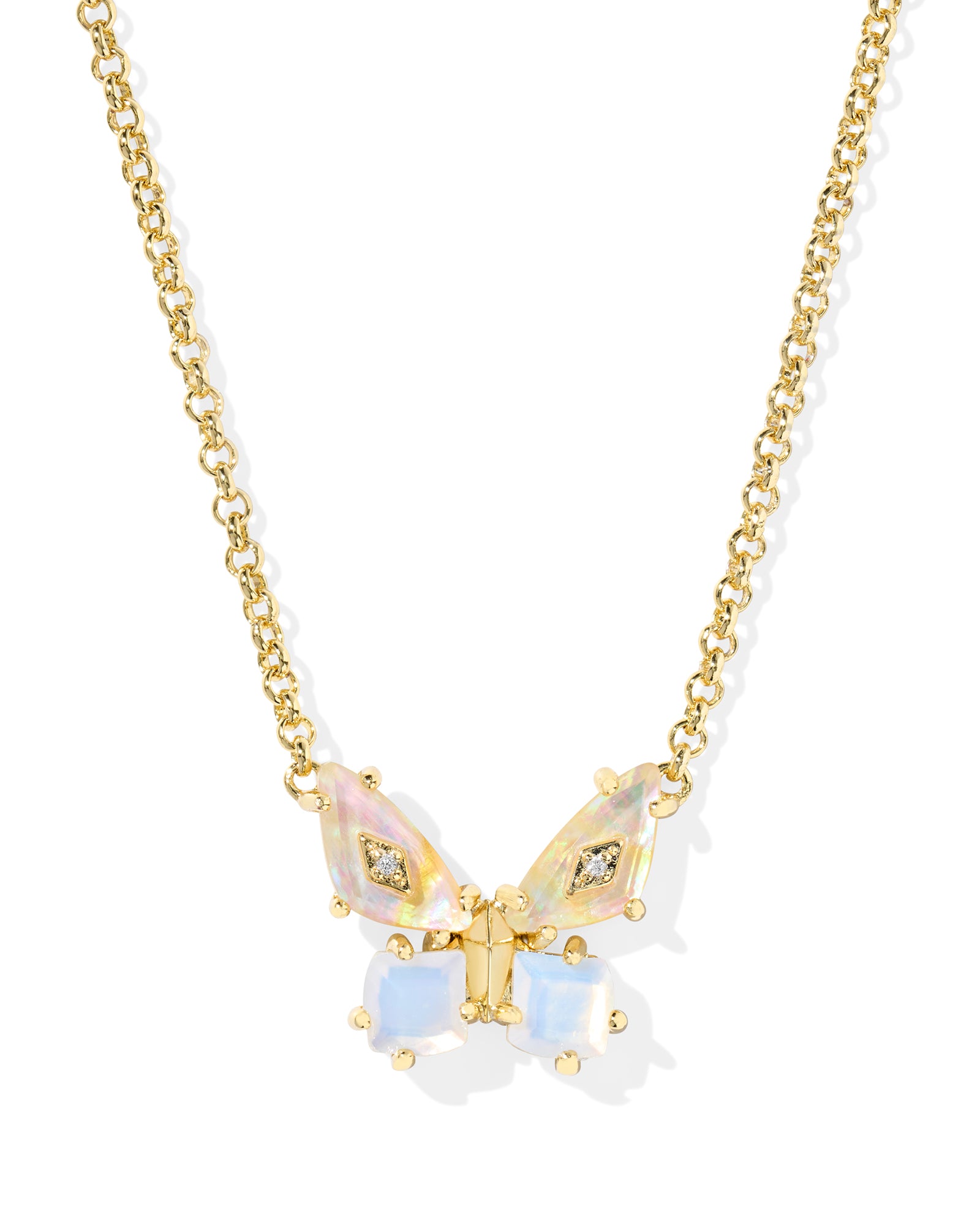 BIANCA BUTTERFLY SHORT PENDANT NECKLACE GOLD IRIDESCENT WHITE MIX