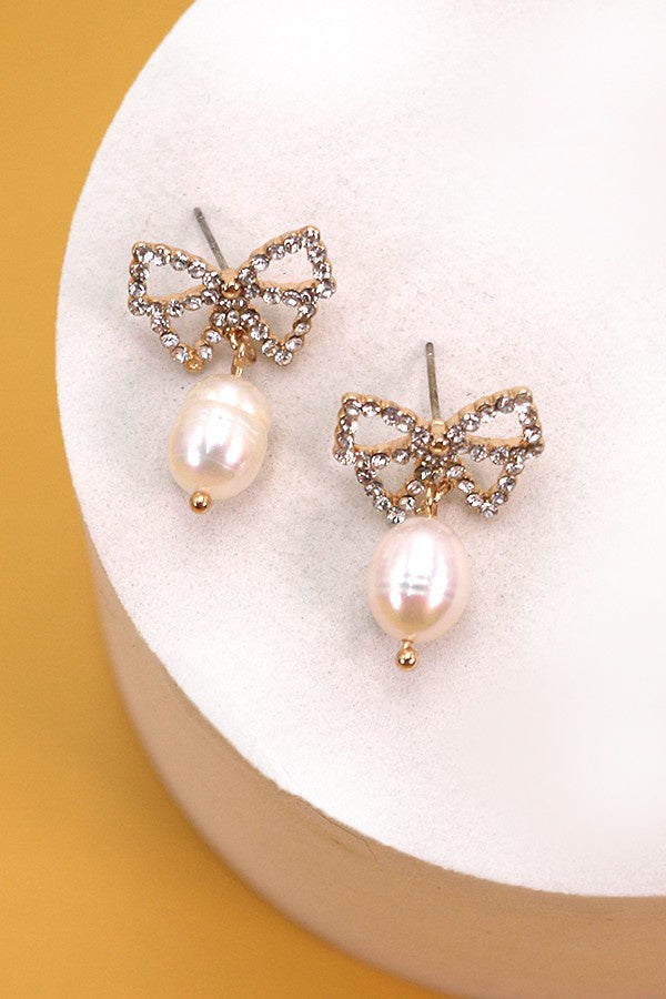 BOW PEARL DROP EARRINGS