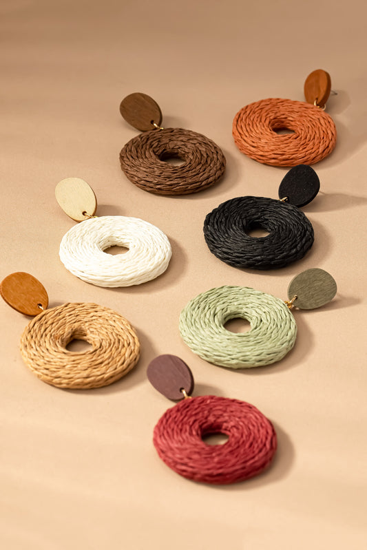 Raffia Straw Hoop Drop Earrings