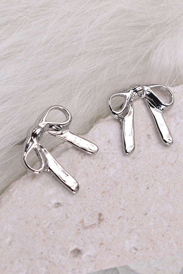 SILVER BOW STUD EARRINGS