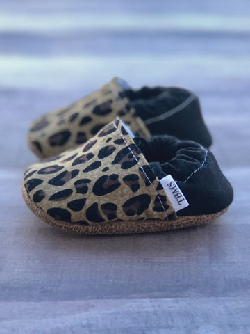 TAN LEOPARD BABY MOCCASINS