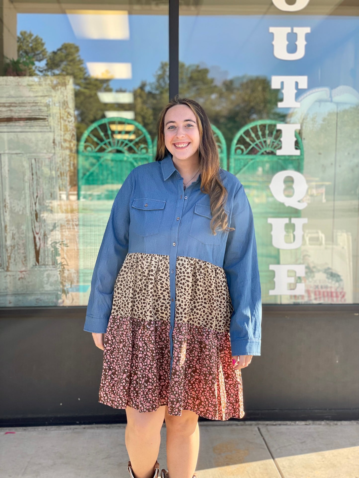 Washed Denim Tiered Shirt Dress