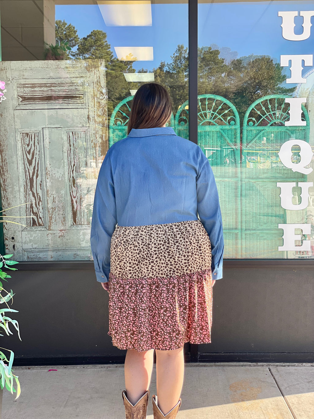 Washed Denim Tiered Shirt Dress